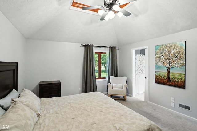 8030 5 Points Rd, Indianapolis, IN 46259 - bedroom featuring carpet floors, lofted ceiling, a ceiling fan, and a textured ceiling