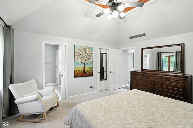 8030 5 Points Rd, Indianapolis, IN 46259 - carpeted bedroom with lofted ceiling, ceiling fan, and ensuite bathroom