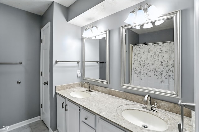 8030 5 Points Rd, Indianapolis, IN 46259 - bathroom with double vanity and marble look tiles
