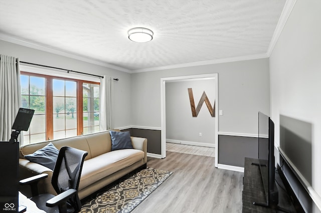 8030 5 Points Rd, Indianapolis, IN 46259 - living area featuring wood finished floors, ornamental molding, and a textured ceiling