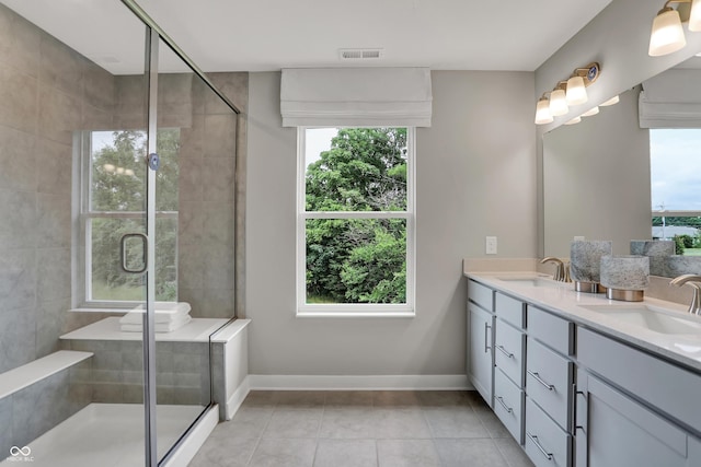 5343 Pelion Pl, Mccordsville, IN 46055 - full bath with double vanity, tile patterned flooring, and a shower stall