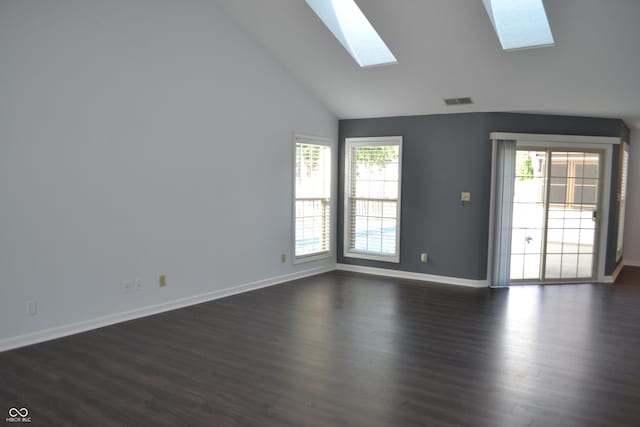 112 Marble Arch Way, Lafayette, IN 47905 - unfurnished room featuring a skylight, dark wood-style flooring, and high vaulted ceiling