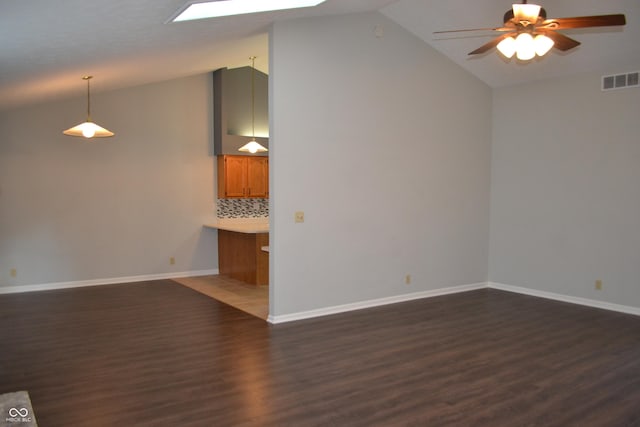 112 Marble Arch Way, Lafayette, IN 47905 - unfurnished living room with vaulted ceiling, wood finished floors, and a ceiling fan