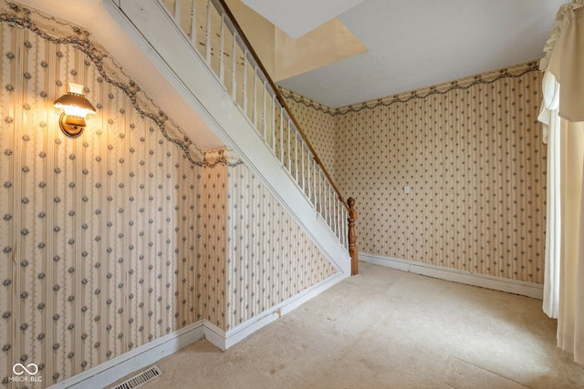 206 E Franklin St, Roachdale, IN 46172 - stairway with wallpapered walls and carpet