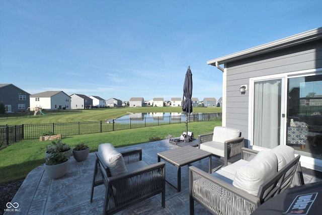 11663 Winnower, Noblesville, IN 46060 - fenced backyard with a patio area, outdoor lounge area, a residential view, and a water view
