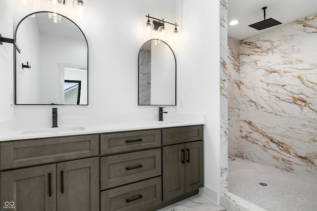1100 English Ave, Indianapolis, IN 46203 - bathroom with marble finish floors, double vanity, and a marble finish shower