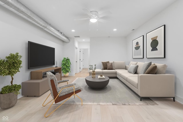 1100 English Ave, Indianapolis, IN 46203 - living room with a ceiling fan, light wood-style floors, and recessed lighting