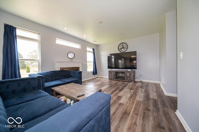 5859 Edelle Dr, Indianapolis, IN 46237 - living room with wood finished floors, a fireplace, and recessed lighting
