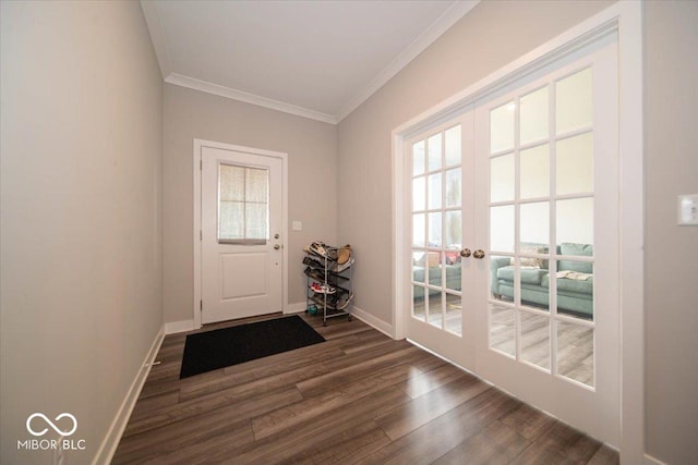 3609 Merchmont Rd, Bargersville, IN 46106 - doorway to outside with french doors, dark wood-style flooring, and crown molding
