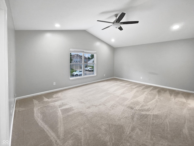 770 Tulip Ln, Greenwood, IN 46143 - unfurnished room featuring carpet, a ceiling fan, vaulted ceiling, and recessed lighting