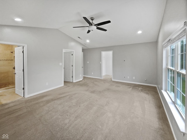 770 Tulip Ln, Greenwood, IN 46143 - unfurnished bedroom with lofted ceiling, carpet floors, recessed lighting, ensuite bath, and ceiling fan