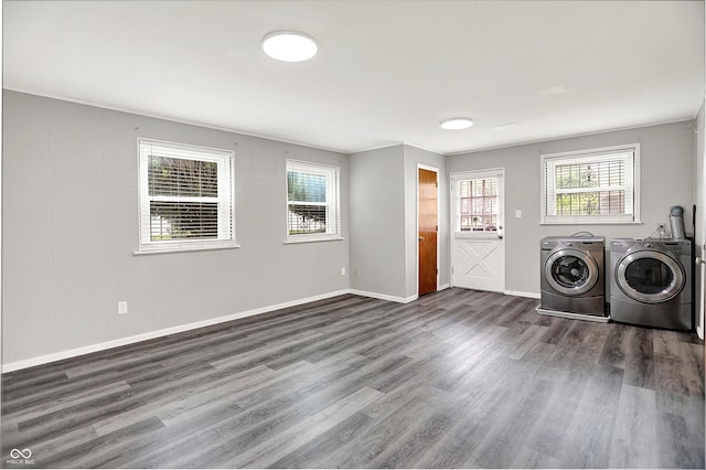 3322 N Riley Ave N, Indianapolis, IN 46218 - laundry area with washer and dryer, dark wood-style flooring, and plenty of natural light