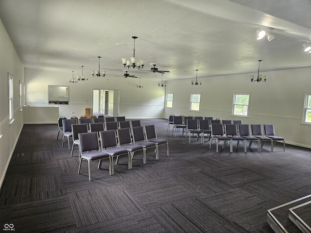 1267 W 750 S, Trafalgar, IN 46181 - miscellaneous room featuring carpet floors, a chandelier, ceiling fan, and a textured ceiling