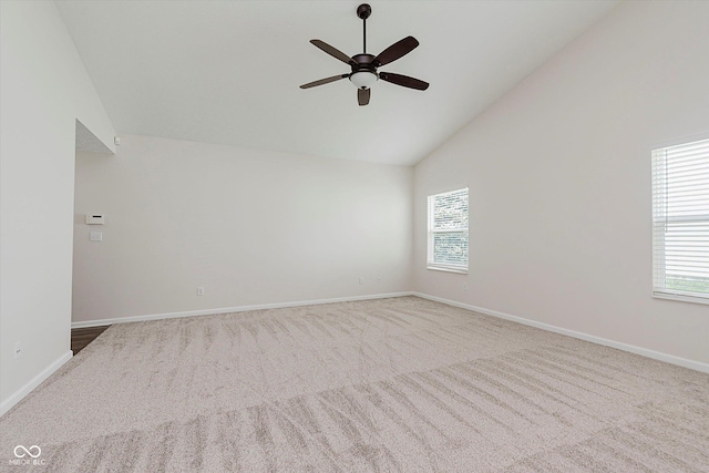12121 Driftstone Dr, Fishers, IN 46037 - unfurnished room featuring a ceiling fan, high vaulted ceiling, and carpet flooring
