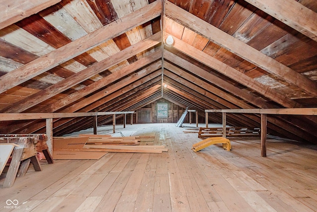 216 N Clinton St, Boswell, IN 47921 - unfinished attic featuring an upstairs landing