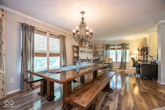 6532 Amherst Way, Zionsville, IN 46077 - dining space with crown molding, a chandelier, wood finished floors, and an office area