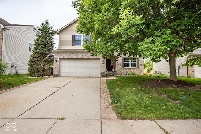 6532 Amherst Way, Zionsville, IN 46077 - obstructed view of property featuring concrete driveway, brick siding, a garage, and a front lawn