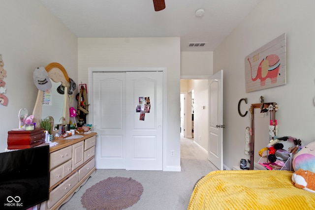 15098 Newburyport Dr, Fortville, IN 46040 - bedroom featuring a closet, light carpet, and ceiling fan