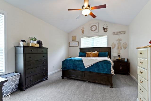15098 Newburyport Dr, Fortville, IN 46040 - bedroom featuring carpet, vaulted ceiling, and a ceiling fan