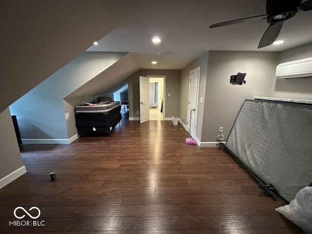 8407 Campbell Ct, Mooresville, IN 46158 - additional living space featuring a wall unit AC, wood-type flooring, a ceiling fan, and recessed lighting