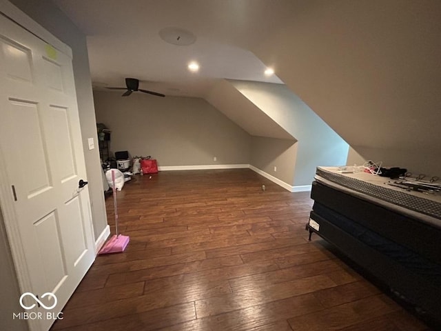 8407 Campbell Ct, Mooresville, IN 46158 - bonus room featuring dark wood-style flooring, recessed lighting, a ceiling fan, and lofted ceiling