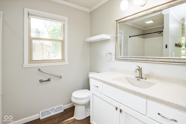 540 Lazy Ln, Greenwood, IN 46142 - full bathroom with vanity, wood finished floors, crown molding, and a shower