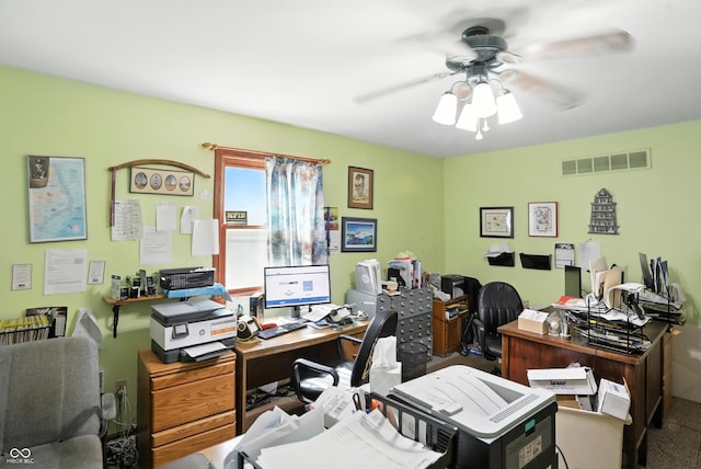 1224 S Hunter Rd, Indianapolis, IN 46239 - home office with ceiling fan and carpet flooring