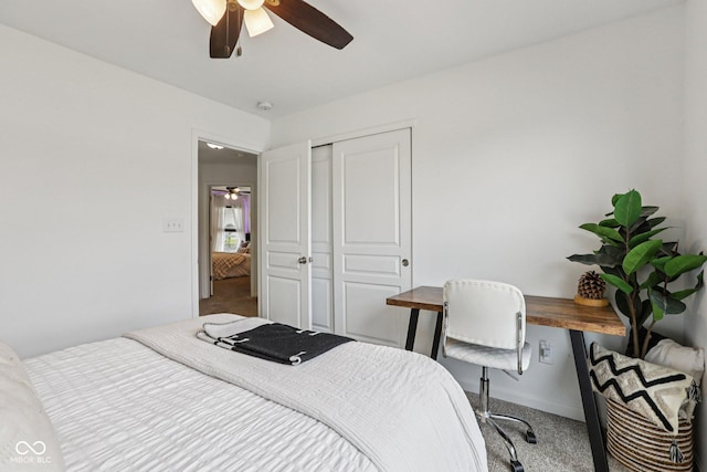 1414 W Springhurst Blvd, Greenfield, IN 46140 - bedroom with carpet, a closet, an office area, and ceiling fan