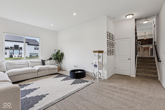 1414 W Springhurst Blvd, Greenfield, IN 46140 - living area featuring carpet, stairway, and recessed lighting