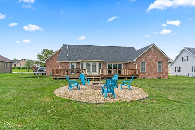 401 N Nicole Ln, Scottsburg, IN 47170 - back of property featuring a fire pit, brick siding, and a wooden deck