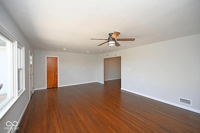 8783 State Road 56, Aurora, IN 47001 - unfurnished room with a ceiling fan, dark wood-style floors, and recessed lighting
