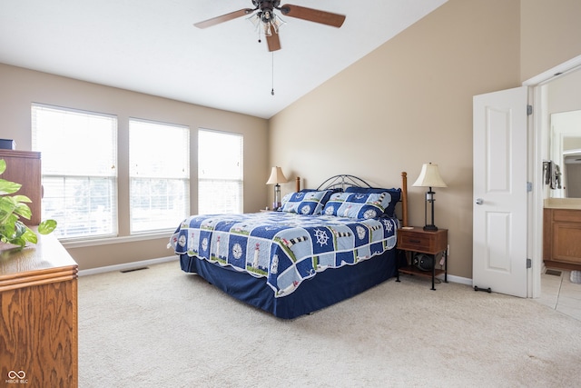 1521 Midnight Pass, Brownsburg, IN 46112 - bedroom with light carpet, vaulted ceiling, and a ceiling fan