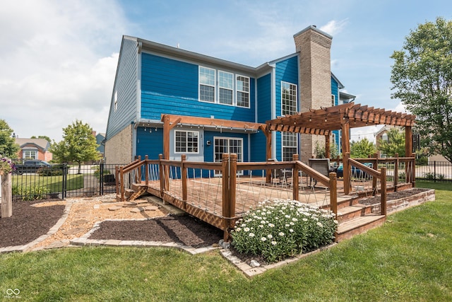 1521 Midnight Pass, Brownsburg, IN 46112 - back of property featuring a pergola, a chimney, and a wooden deck