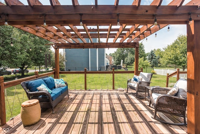1521 Midnight Pass, Brownsburg, IN 46112 - deck with an outdoor hangout area, a pergola, and a fenced backyard