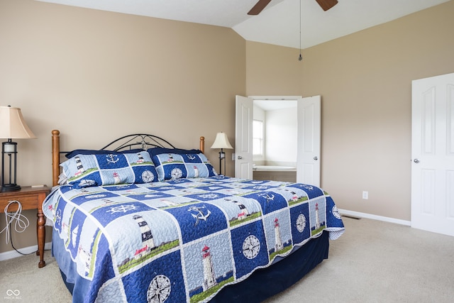1521 Midnight Pass, Brownsburg, IN 46112 - carpeted bedroom with high vaulted ceiling and a ceiling fan