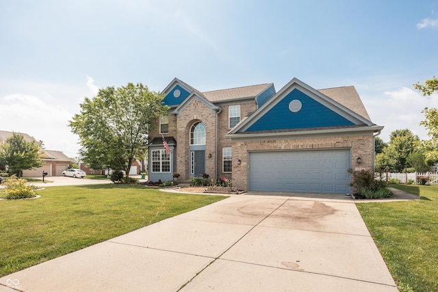 1521 Midnight Pass, Brownsburg, IN 46112 - traditional-style home with concrete driveway, a front lawn, a garage, and brick siding