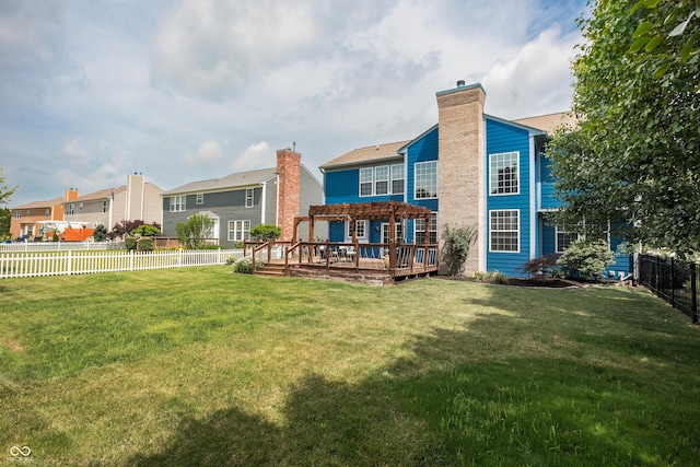 1521 Midnight Pass, Brownsburg, IN 46112 - back of property with a pergola, a fenced backyard, a deck, and a chimney