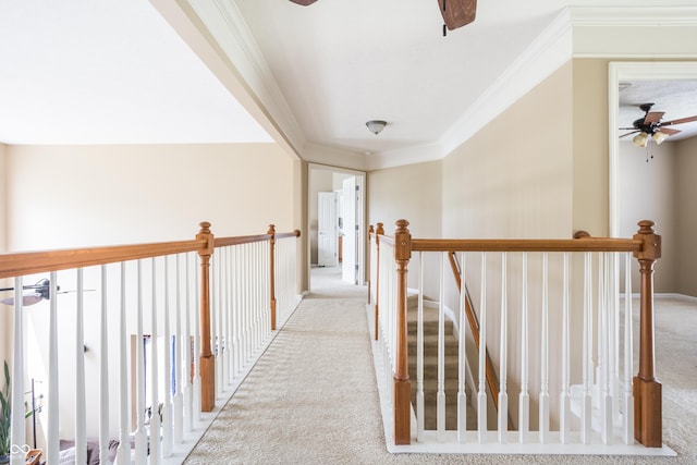 1521 Midnight Pass, Brownsburg, IN 46112 - corridor featuring carpet, an upstairs landing, and crown molding