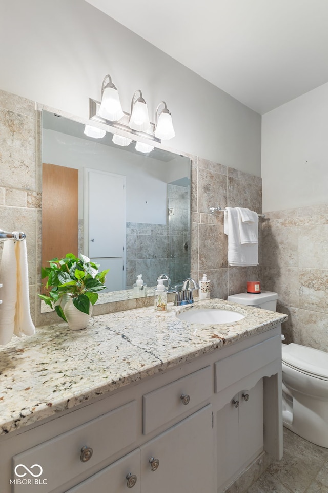 3388 S Leonard Rd, New Palestine, IN 46163 - full bathroom featuring tile walls, vanity, and tiled shower