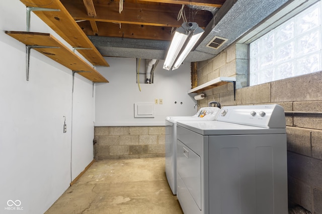 3388 S Leonard Rd, New Palestine, IN 46163 - washroom with independent washer and dryer and concrete block wall