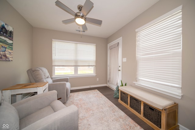 610 Sawtooth St, Westfield, IN 46074 - living area featuring dark wood-style floors and a ceiling fan