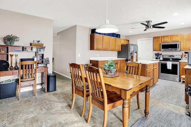 5063 Haywood Ln, Plainfield, IN 46168 - dining space featuring a ceiling fan and recessed lighting