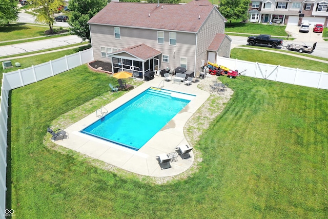 5063 Haywood Ln, Plainfield, IN 46168 - view of pool featuring a sunroom, a fenced backyard, and a patio area