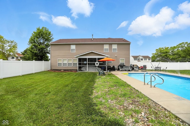 5063 Haywood Ln, Plainfield, IN 46168 - back of property featuring a fenced backyard, a sunroom, and a patio