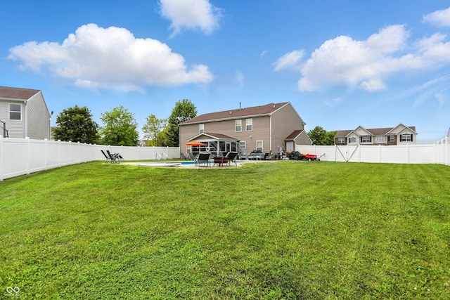 5063 Haywood Ln, Plainfield, IN 46168 - fenced backyard with a patio area, a sunroom, and a gazebo