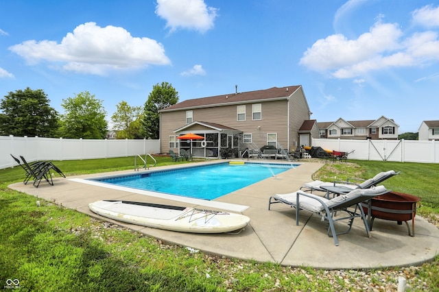 5063 Haywood Ln, Plainfield, IN 46168 - view of swimming pool with a patio, a fenced backyard, and a sunroom