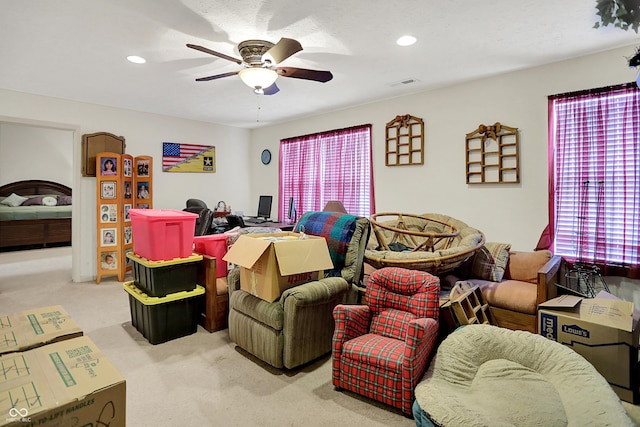 5063 Haywood Ln, Plainfield, IN 46168 - carpeted living area with ceiling fan and recessed lighting
