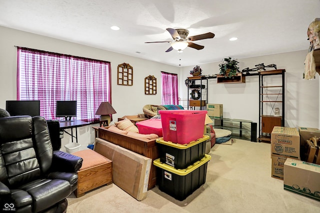 5063 Haywood Ln, Plainfield, IN 46168 - living area featuring carpet, a ceiling fan, and recessed lighting