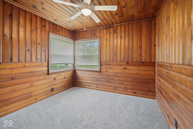 11710 W State Road 32, Yorktown, IN 47396 - carpeted spare room featuring wooden walls, a sauna, wooden ceiling, and ceiling fan