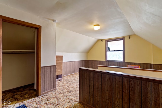 29 E Caven St, Indianapolis, IN 46225 - bonus room with lofted ceiling, wainscoting, carpet floors, and wooden walls